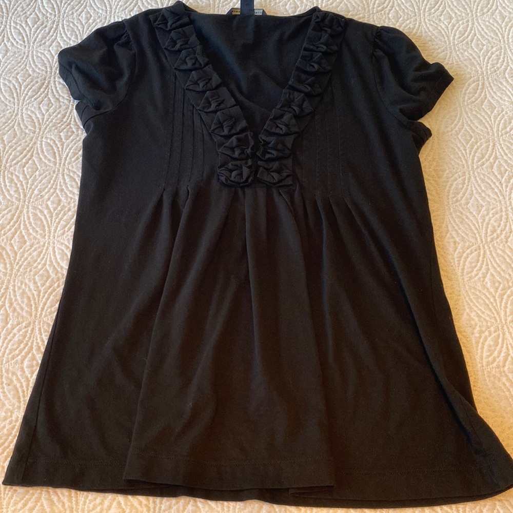 Banana Republic Black Rouched V-Neck Short Sleeve Top